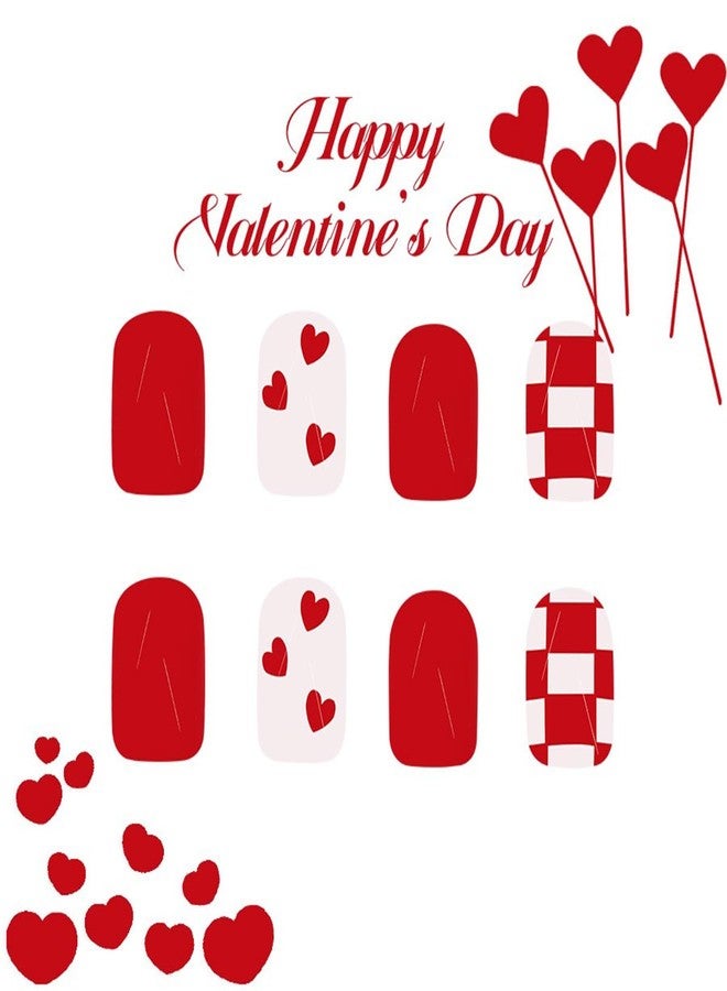 HJKDSFD Short Valentine Press on Nails Square Fake Nails Red Heart Acrylic Checkerboard False Nails with Designs Short Square Glue on Nail Cute Glossy Holiday Artificial Nail for Women Girls 24Pcs - Image 5